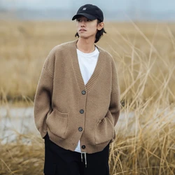 Texture Thick Pocket Cardigan Sweater Men Women Autumn Winter New Couple Heavyweight Basic Peplum Casual Thread Coat Jacket