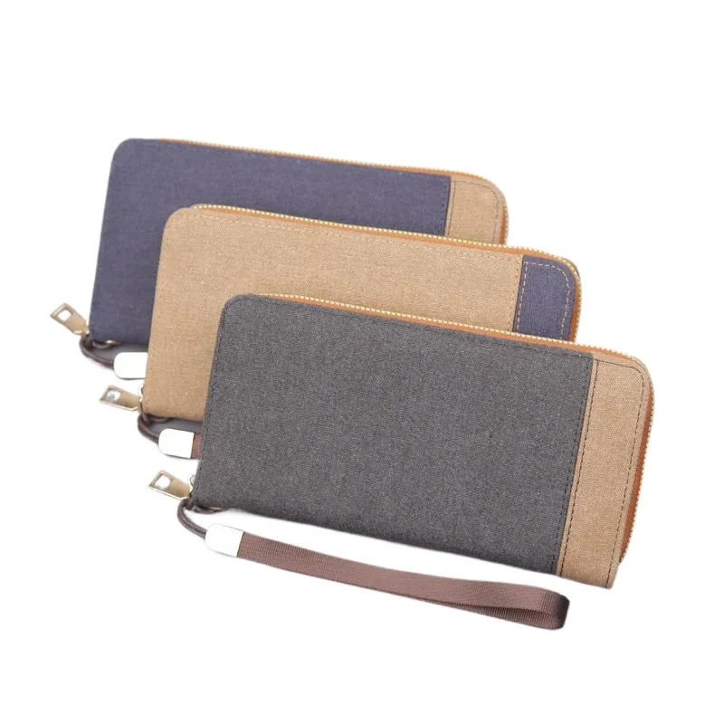 Men's Canvas Wallet Long Purse Male Cellphone Bag Zipper Business Card Holder Wallet Case Money Card Bag