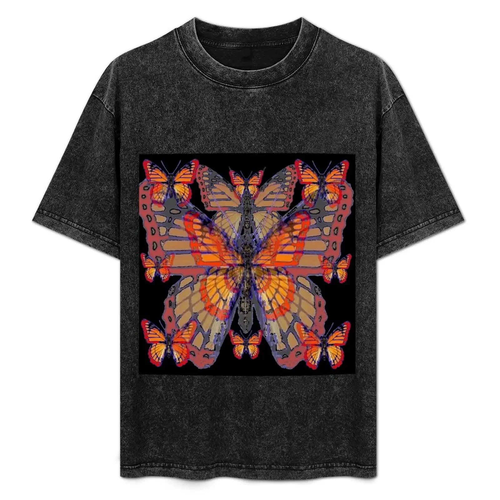 

BLACK ART ARTISTIC RED-ORANGE MONARCH BUTTERFLIES T-Shirt t shirt man casual t shirts for man graphic funny T-Shirt