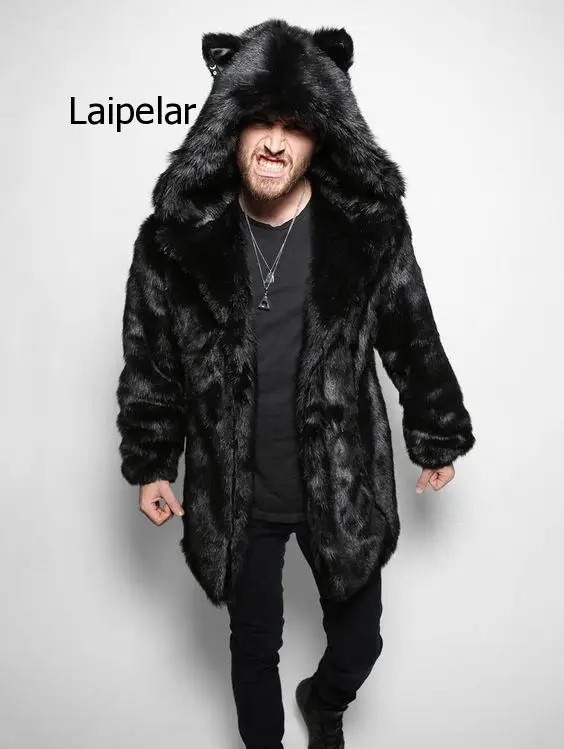 Chaqueta informal de piel de imitación para hombre, abrigo largo de visón cálido, Parkas de Color sólido, ropa de abrigo para invierno, 2022