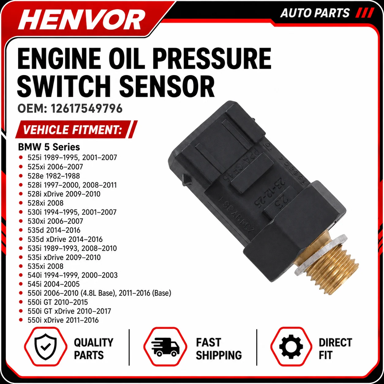 Engine Oil Pressure Switch Sensor 12617549796 For BMW 1 3 5 Series E60 E87 E90 E91 E92 E93