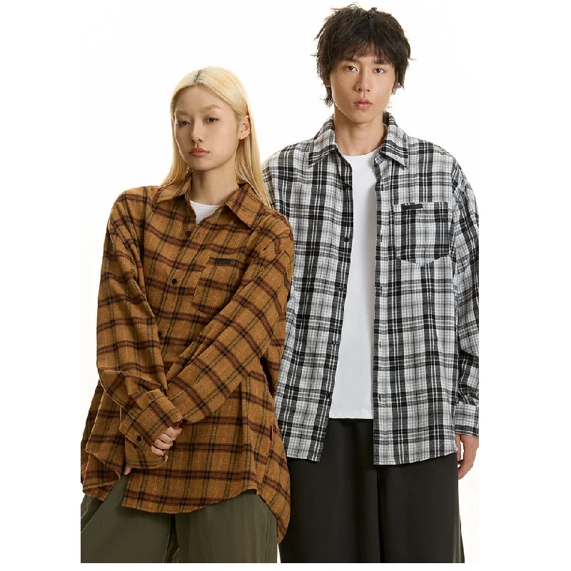 Fashion Brand American Youth Casual Plaid Shirt Coat Men Lazy Wind 2024 Spring Autumn New Coat Plaid Retro Casual Shirt Y2k Tops