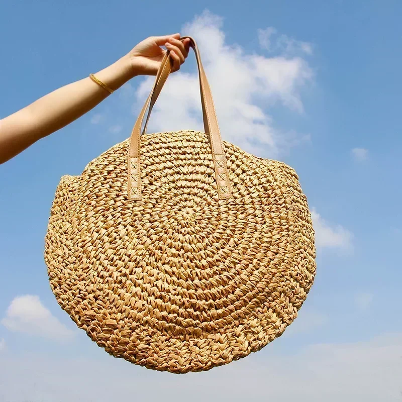 VCW1-Sac de plage bohème vintage tissé à la main, sacoche ronde en paille décontractée pour vacances d'été, nouvelle collection