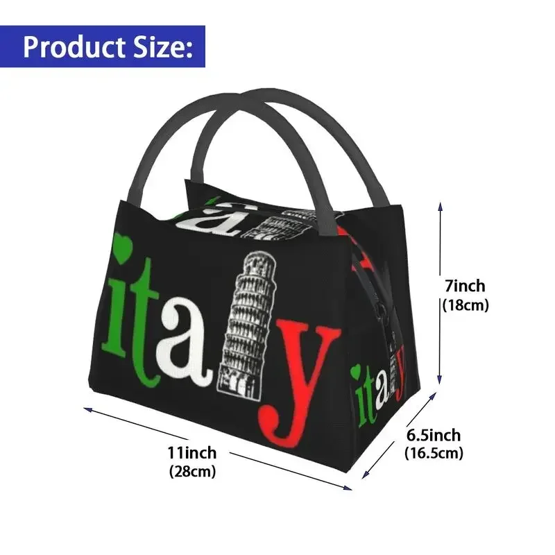 Italian Italy Flag Portable Lunch Boxes Leaning Tower Cooler Thermal Food Insulated Lunch Bag Travel Work Pinic Container