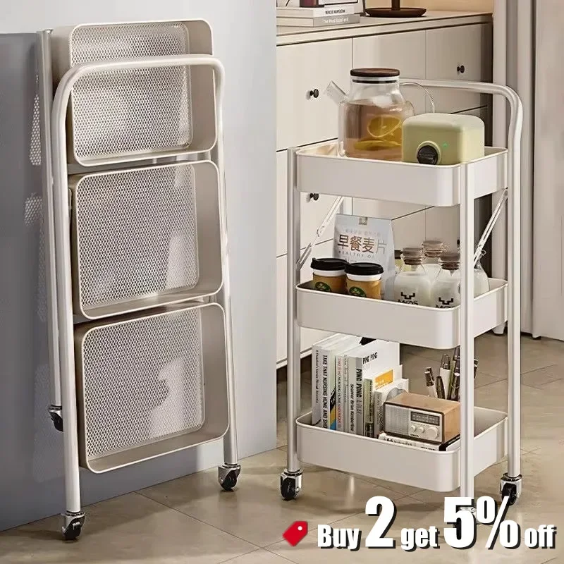 Bathroom Organizer Kitchen Living Room Storage Racks Folding Trolley Multi-functional Storage Snack Racks