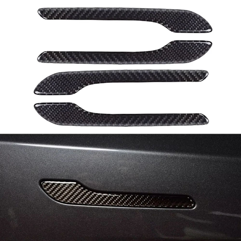 

Наклейки для украшения дверных ручек автомобиля из углеродного волокна для Tesla Model 3 2019-2023 Model Y 2023, аксессуары 4 шт.