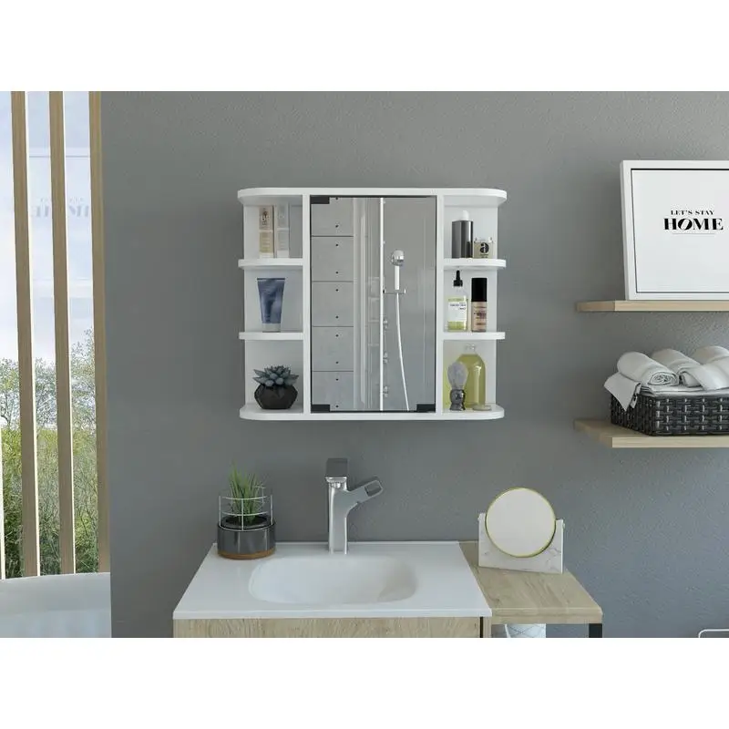 

Medicine Cabinet with 6 External Shelves, 3 Internal Shelves, Mirror - White Finish
