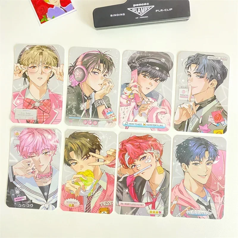 8pcs A Set Korean Comic Style Self-made Fan Photo Card Ins Star Chasing 3 Inch Idol Photo Card