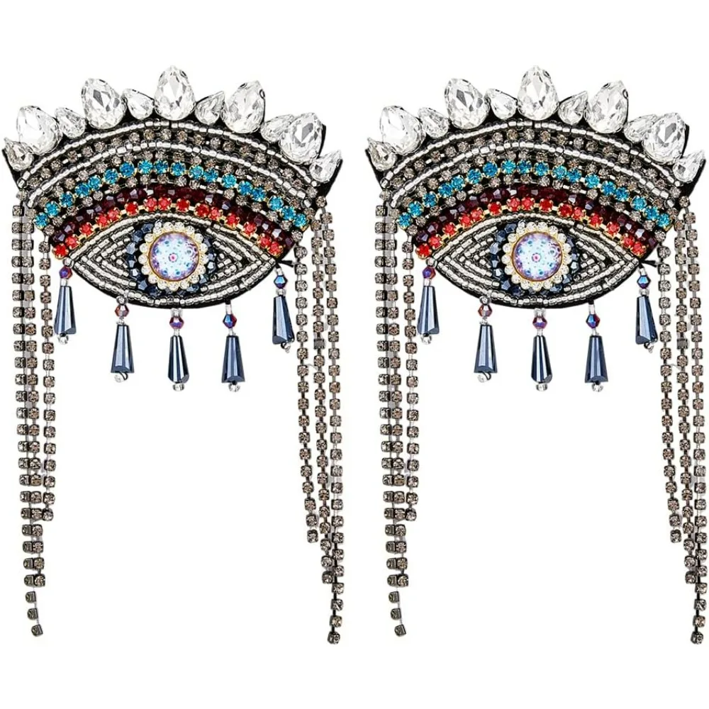 2Pcs Evil Eye Shoulder Epaulet with Tassel Detachable Ethnic Style Tassel Epaulette Pin Badge Shoulder Insignia with Felt