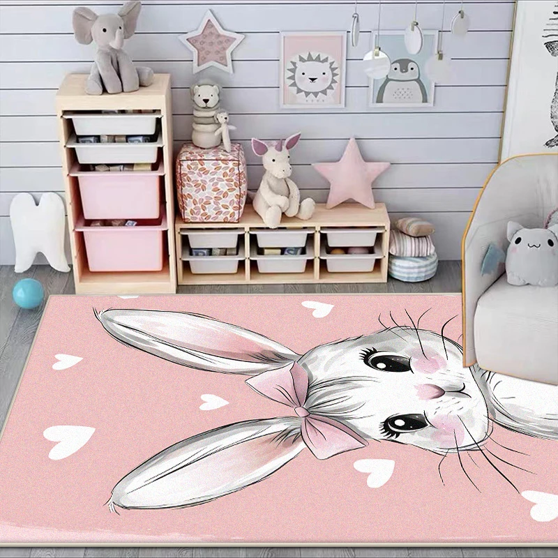 Pink Rabbit Living Room Carpet Cartoon Decoration Bedroom Bedside Rug Home Sofa Room Cloakroom Plush Non-slip Floor Mat Коврик