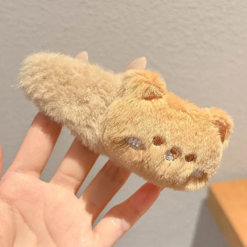 1pc Plush cartoon little bear bunny big BB clip cute autumn and winter sweet edge clip furry hair accessory hair