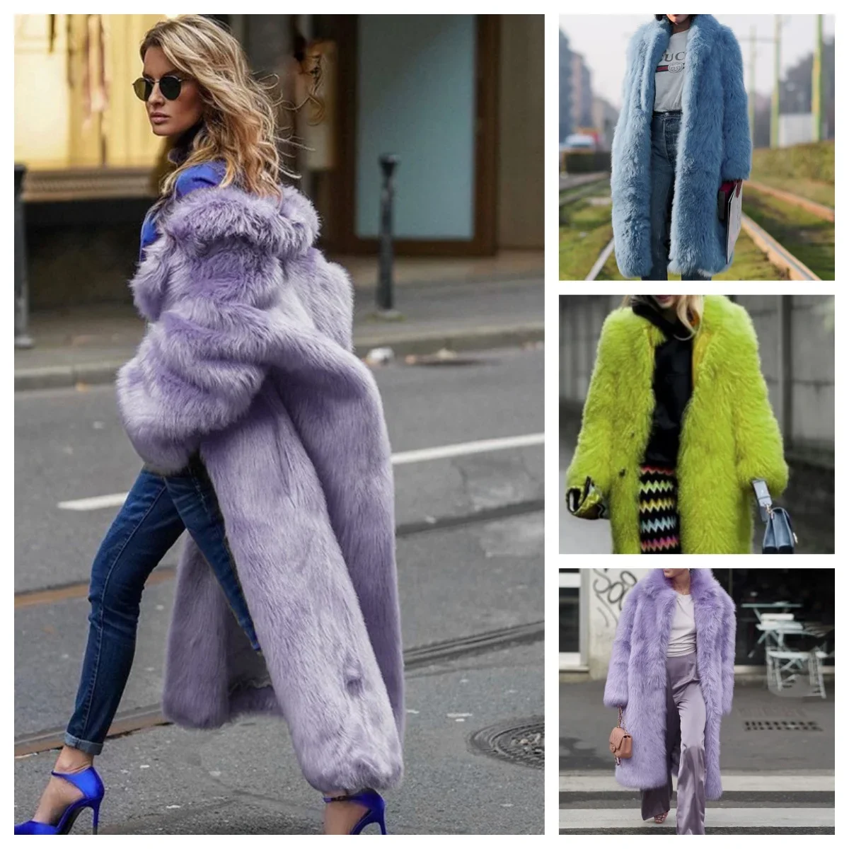 Women's Thick Faux Fur New Jacket Color block Autumn Winter Maxi Coat Long Warm Luxury Fur Outerwear