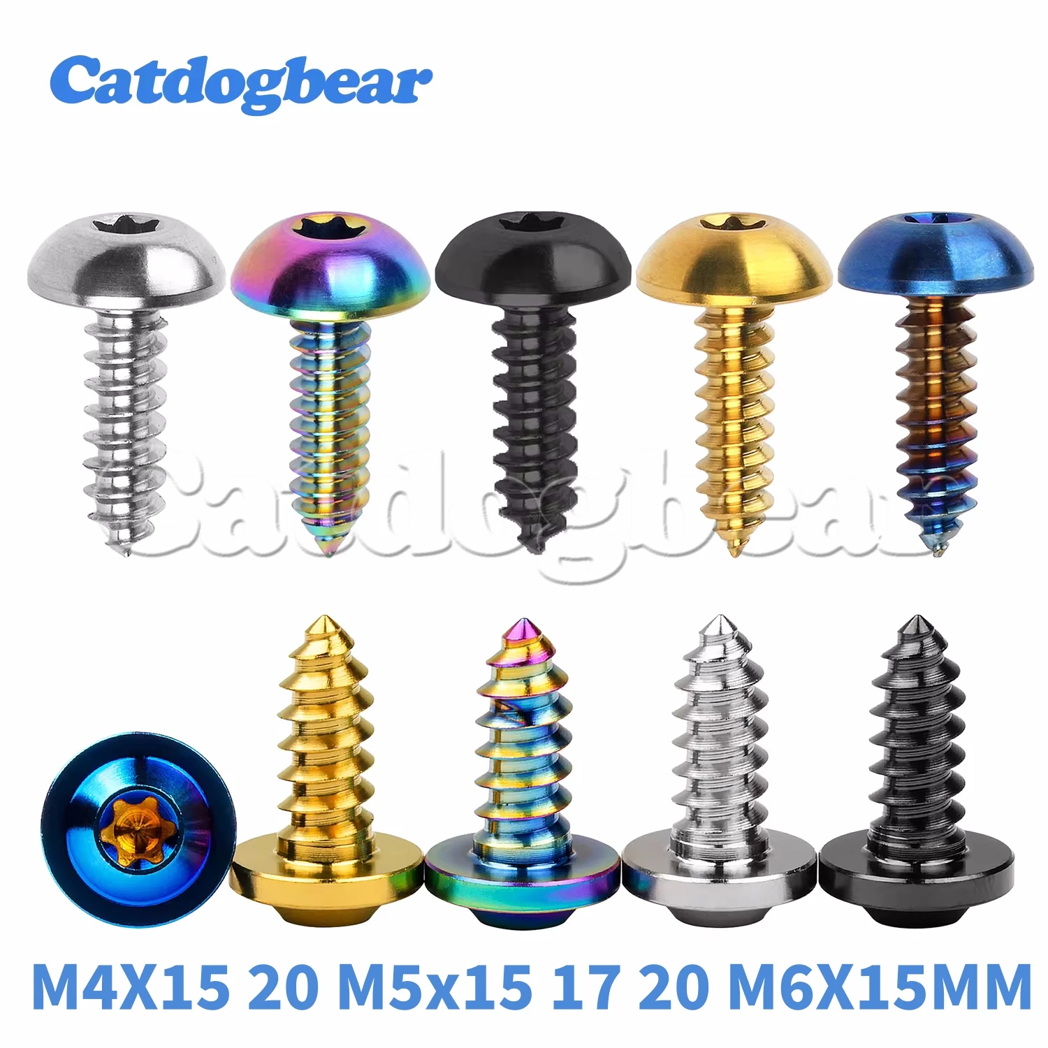 Catdogbear Titanium Ti 4PCS M4X15 20 M5x15 17  20mm M6X15mm Self Tapping Button Torx Head Screw for Motor Bike  Car