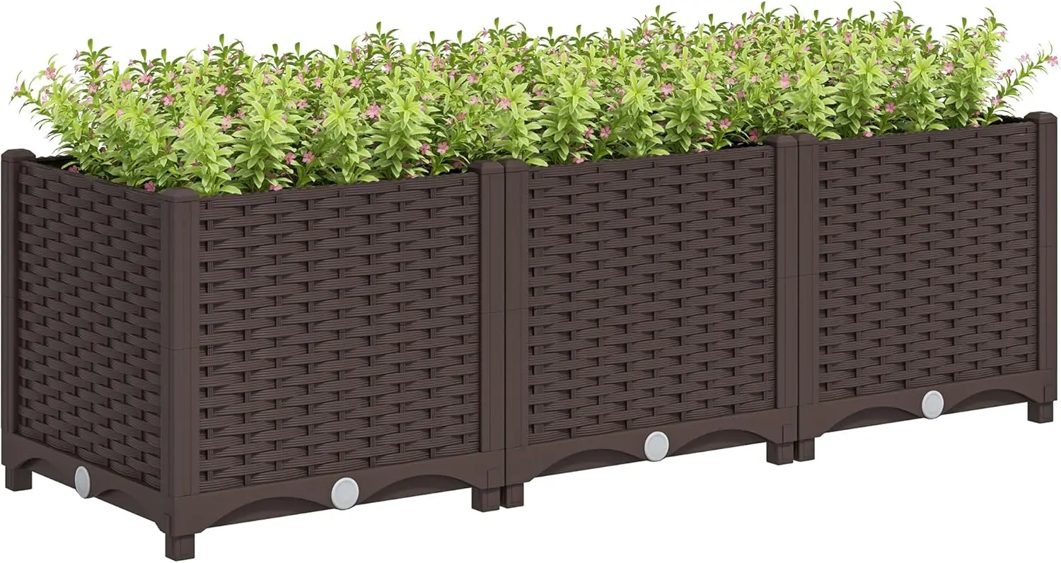 

4 x 1 x 1 ft Raised Garden Bed, Indoor Outdoor Plastic Planter Box with Drainage Holes, Drain Plugs and Water Reservoirs for Veg