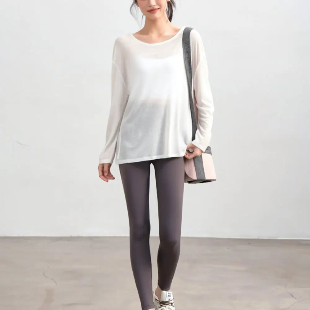Women Loose Yoga Blouse Long Sleeve Breathable Sportswear Quick Dry Fitness Running Gym Training Athletic Shirt