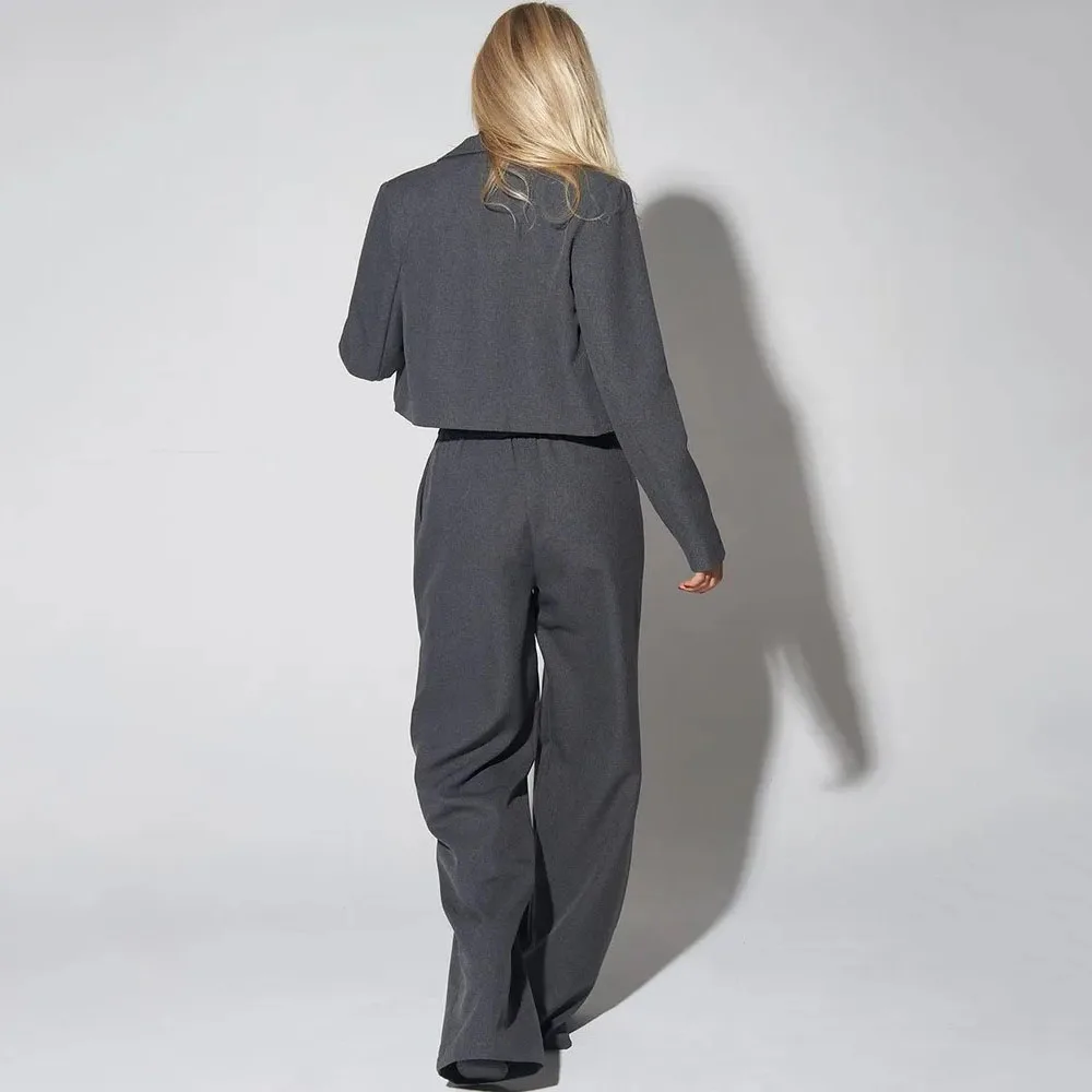Новинка осени 2023 года, женские брючные костюмы на одной пуговице, офисный женский короткий пиджак, однотонный модный рабочий костюм