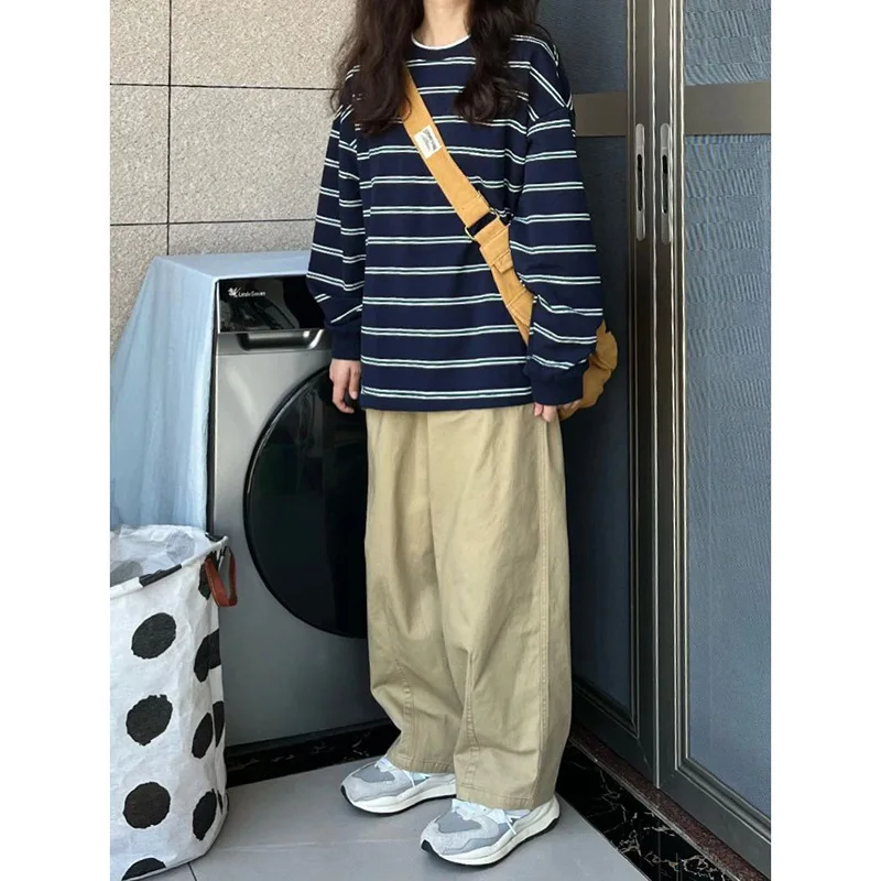 New Autumn Winter Women Striped Sweatshirt Girls Student Oversized Loose Top Woman Casual Long-sleeve Base Shirt Lady Outerwear