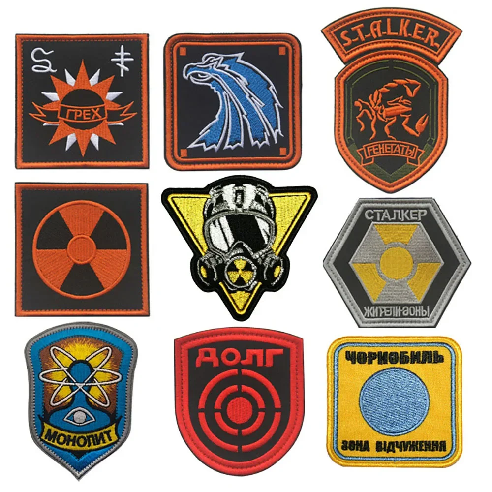 Russian STALKER FACTION Embroidery Patch for Clothes Armband Radiation Atomic Power Badge Morale Patches for Backpack Applique