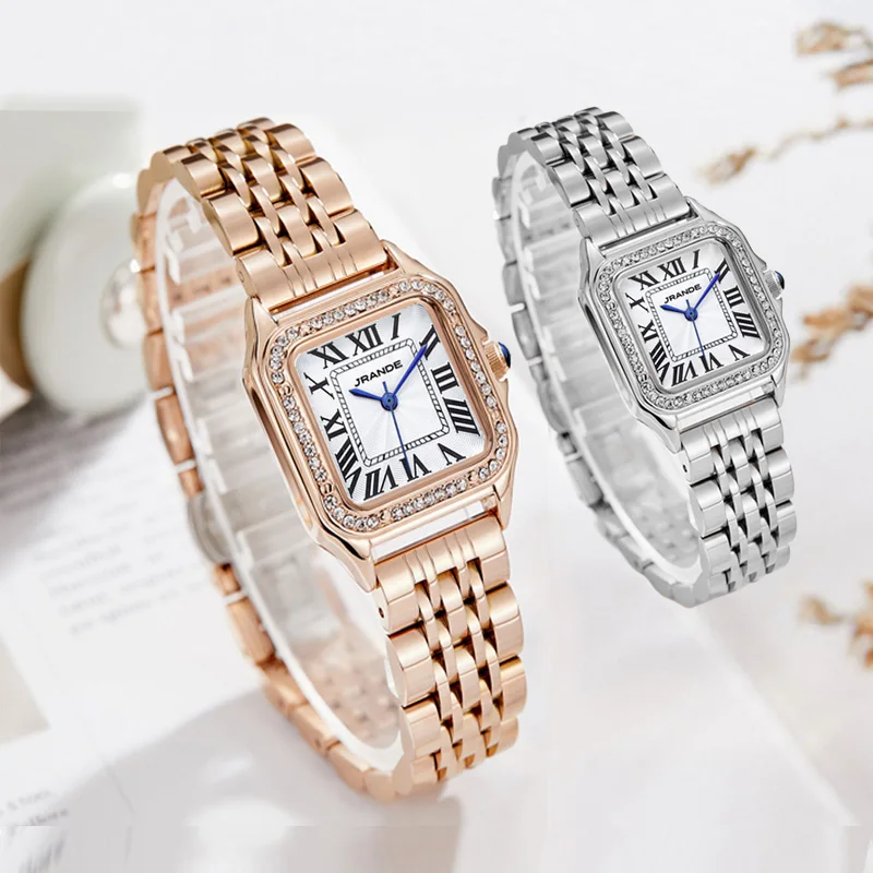 Luxury Diamond Watches Women Rose Gold Leather Waterproof Quartz Watch 2024 New Tonneau Design Original Brand Ladies Watches Red