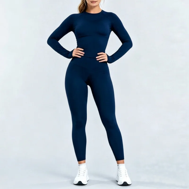 2 Piece Gym Set Women Long Sleeve Workout Top High Stretch Breathable Seamless Hip Lifting Yoga Leggings Fitness Sportswear