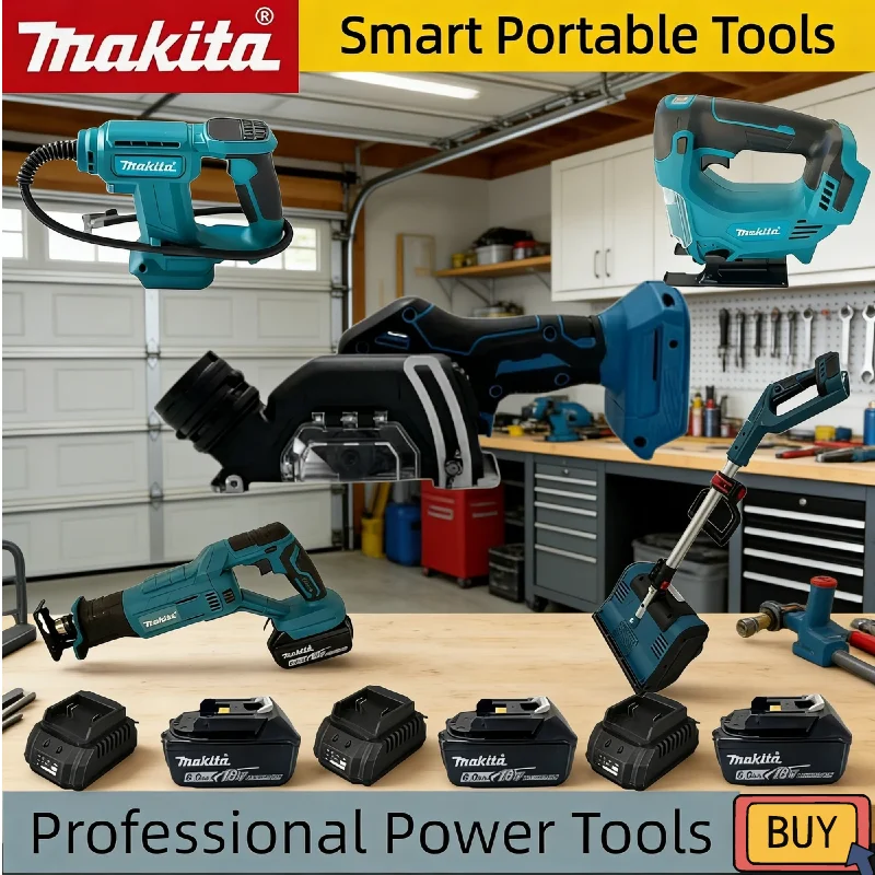 

Makita Cordless Tool Combo: Cordless Rotary Hammer, Rivet Gun, Heavy-Duty Fan, Cordless Electric Saw, Air Pump 18V