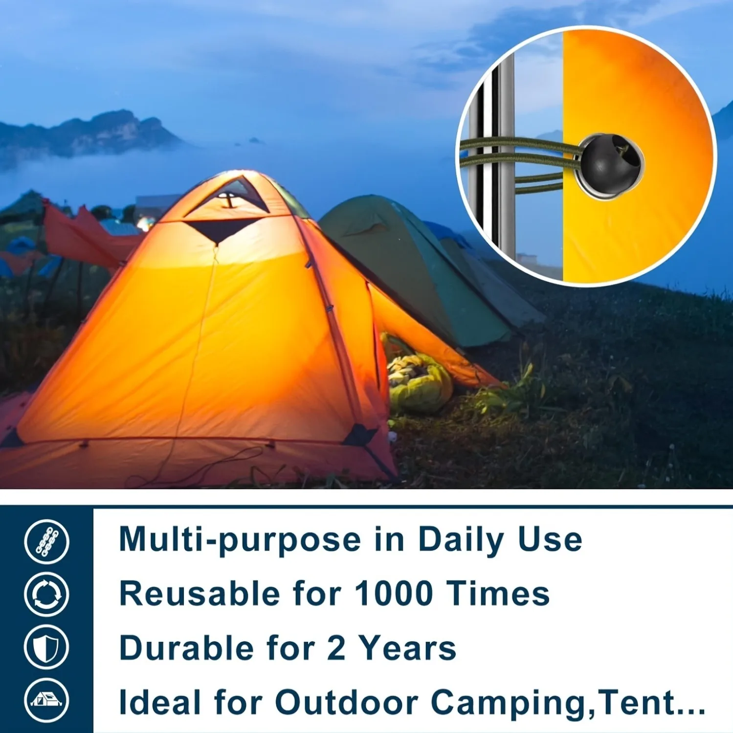 Ball Bungee Cords 4/6/9 Zoll, 50 Stück Tarp Ball Bungee Ties Heavy Duty Canopy Tie Downs für Camping, Zeltstangen mit UV-beständig – Detail 3
