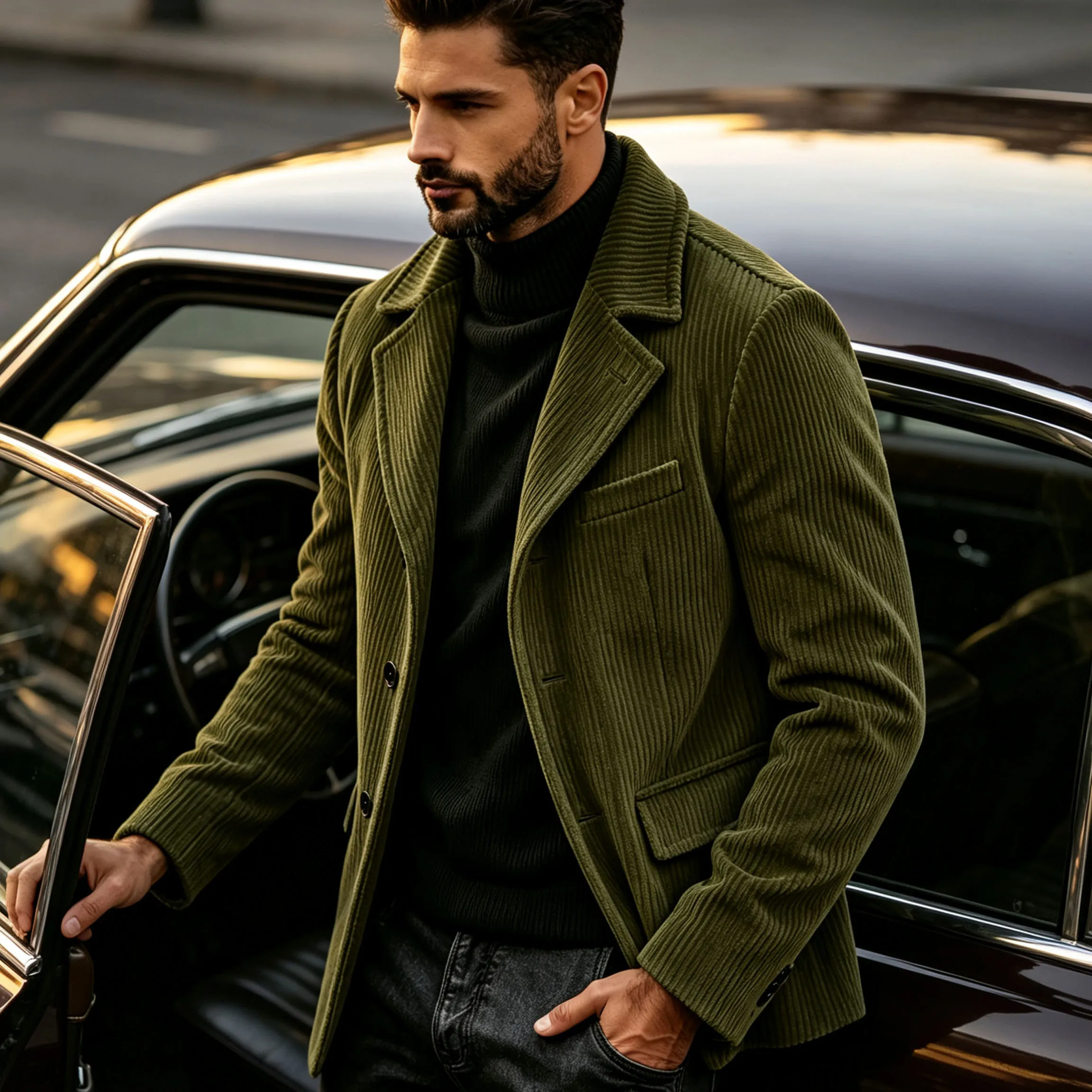 Men's Corduroy Suit Jacket Vintage Notched Lapel Single Breasted Loose Fit Casual Blazer High Quality Fashion Sport Coat Busines 5