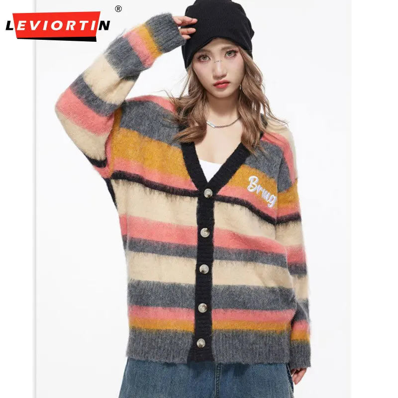 China-Chic Fashion 2024 Autumn New China-Chic Vintage Fashion Personality Stripe Design Casual Cardigan Long Sleeve Sweater S-XL