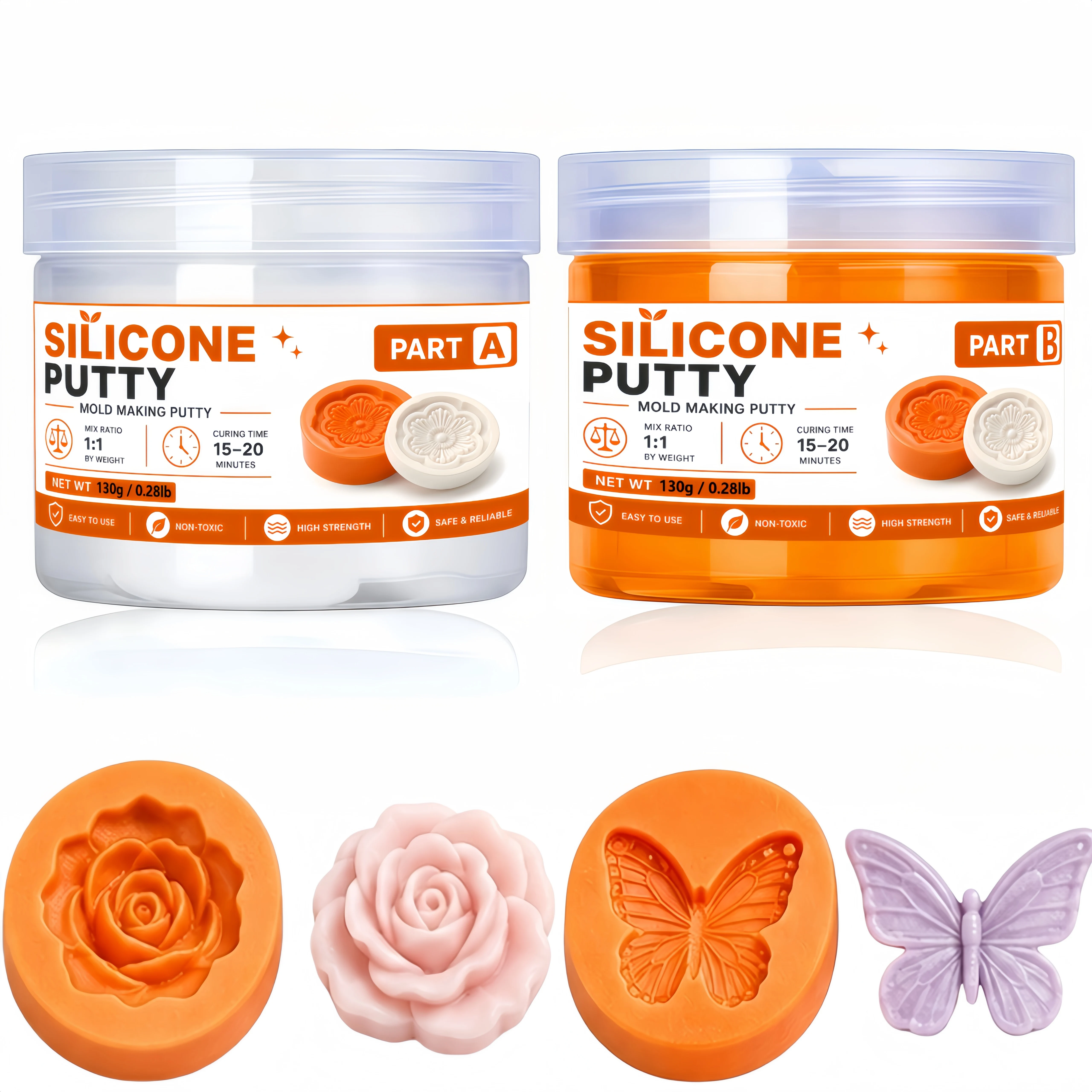 1:1 Silicone Putty Kit, Non-Toxic No Shrinkage Flexible Durable, Easy Mix for Reusable DIY Resin Molds, Crafts & Art