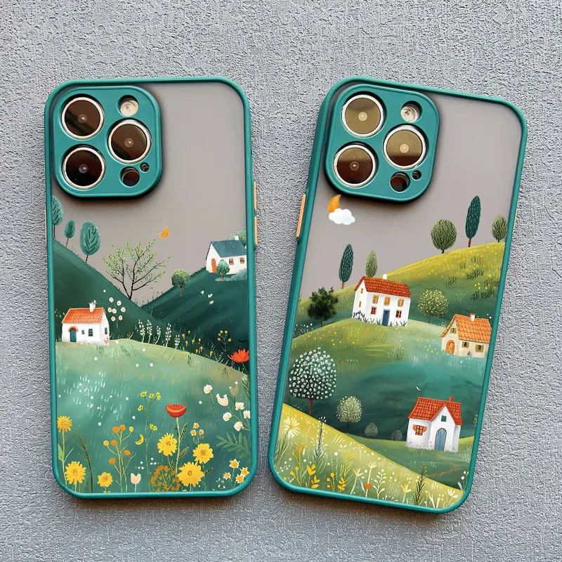 

Color Painting Field Villages Phone Case for IPhone 16 11 13 12 Mini Pro Max 15 14 Pro Max XS X XR 7 8 Plus SE2 Shockproof Cover