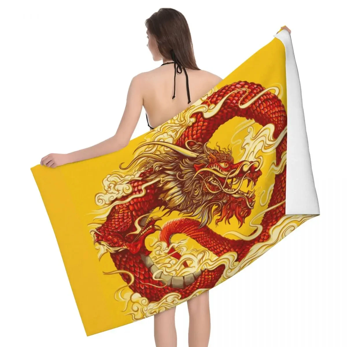 Dragon Totem Asian Style Beach Towel Quick Drying Chinese Oriental Mythical Super Soft Microfiber Bathroom Sauna Towel Women Men