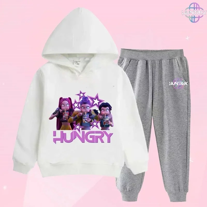

2025 KPop Demon Hunters Print Clothing Children Hoodie 2pcs Set Pants Suit Kids Boys Tracksuit Girls Clothing Sport Tracksuits
