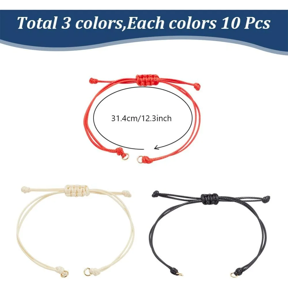 30 peças 3 cores pulseira diy meio acabamento jóias fazendo cordão trançado pulseiras enceradas corda de amarração de nylon com contas