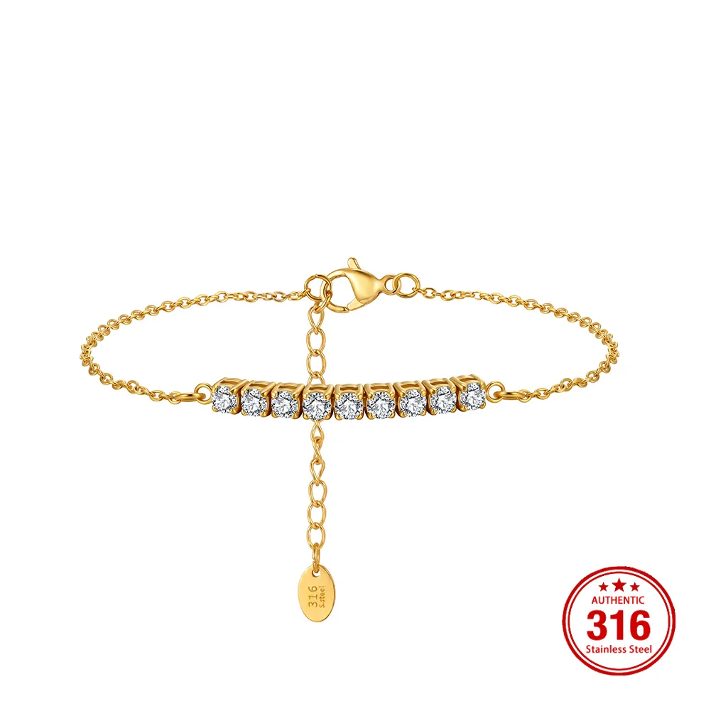 KISS MANDY 316 Stainless Steel AAA Zircon CZ Classic Tennis Bracelet for Women Chain Bracelet Party Jewelry Waterproof HTKB01