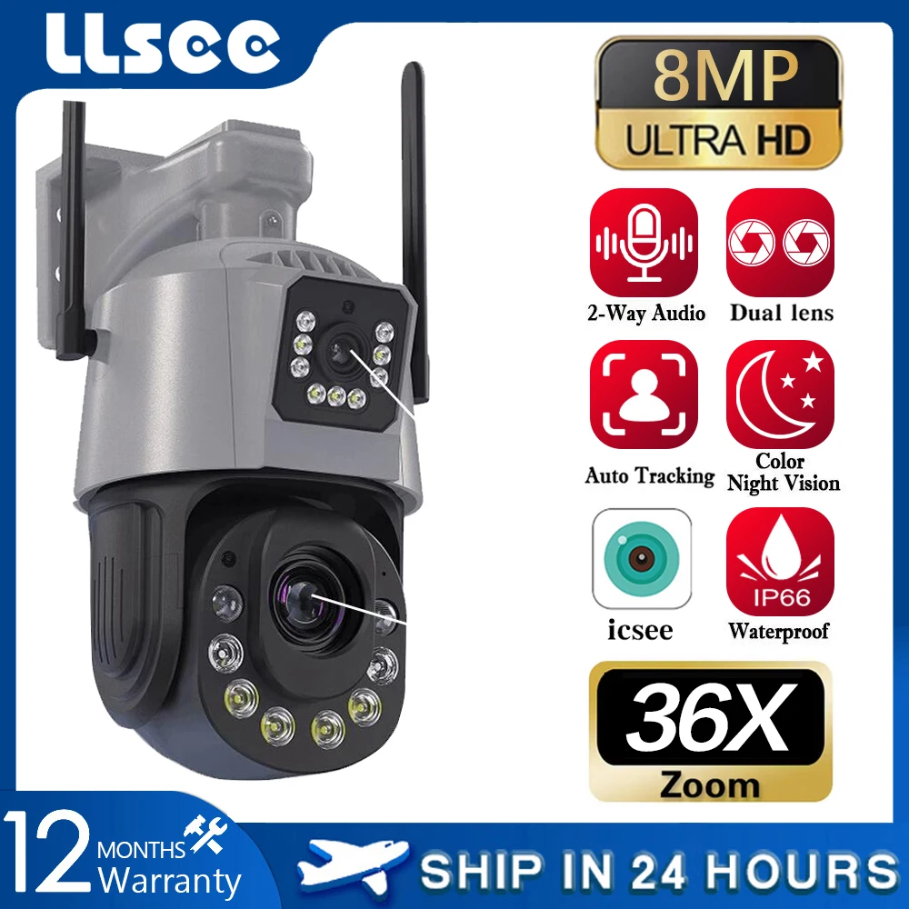 

LLSEE ICSEE,36x,dual lens camera,8MP,ultra high definition,CCTV outdoor 360 rotation, security camera video,WIFI can enlarge