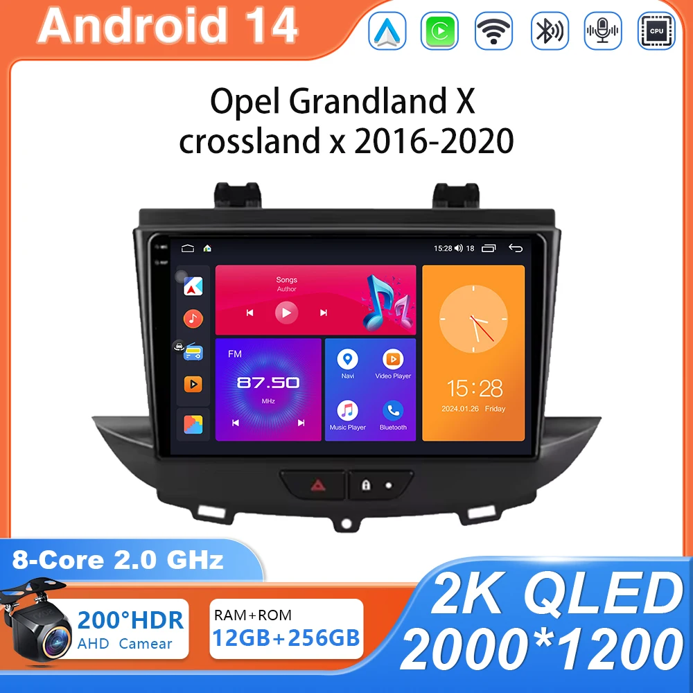 Android 14 Car Radio For Opel Grandland X crossland x 2016-2020 Carplay android Auto Multimedia Stereo Radio WIFI no 2 din 2din