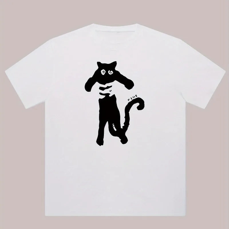 

Хлопковая футболка с короткими рукавами и принтом «Кошка-фея» Хлопковая летняя футболка Мужская и женская модная тенденция Свободный топ