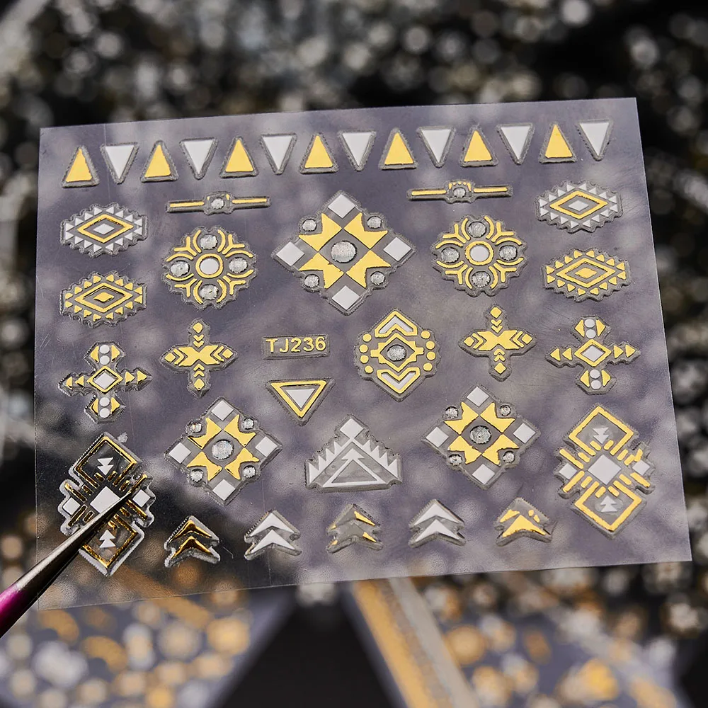 30 Sheets 6.5X5cm 3D Nail Art Stickers, Gold/Diamond Design Luxury Nail Self-Adhesive Decals Customized Metallic Nail Stickers *
