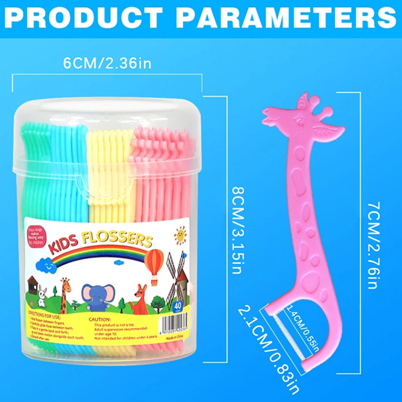 40Pcs Children's Dental Floss Four Cartoon Animal Shape Toothpicks Interdental Floss Clean Teeth Tool Super Thin Floss Stick