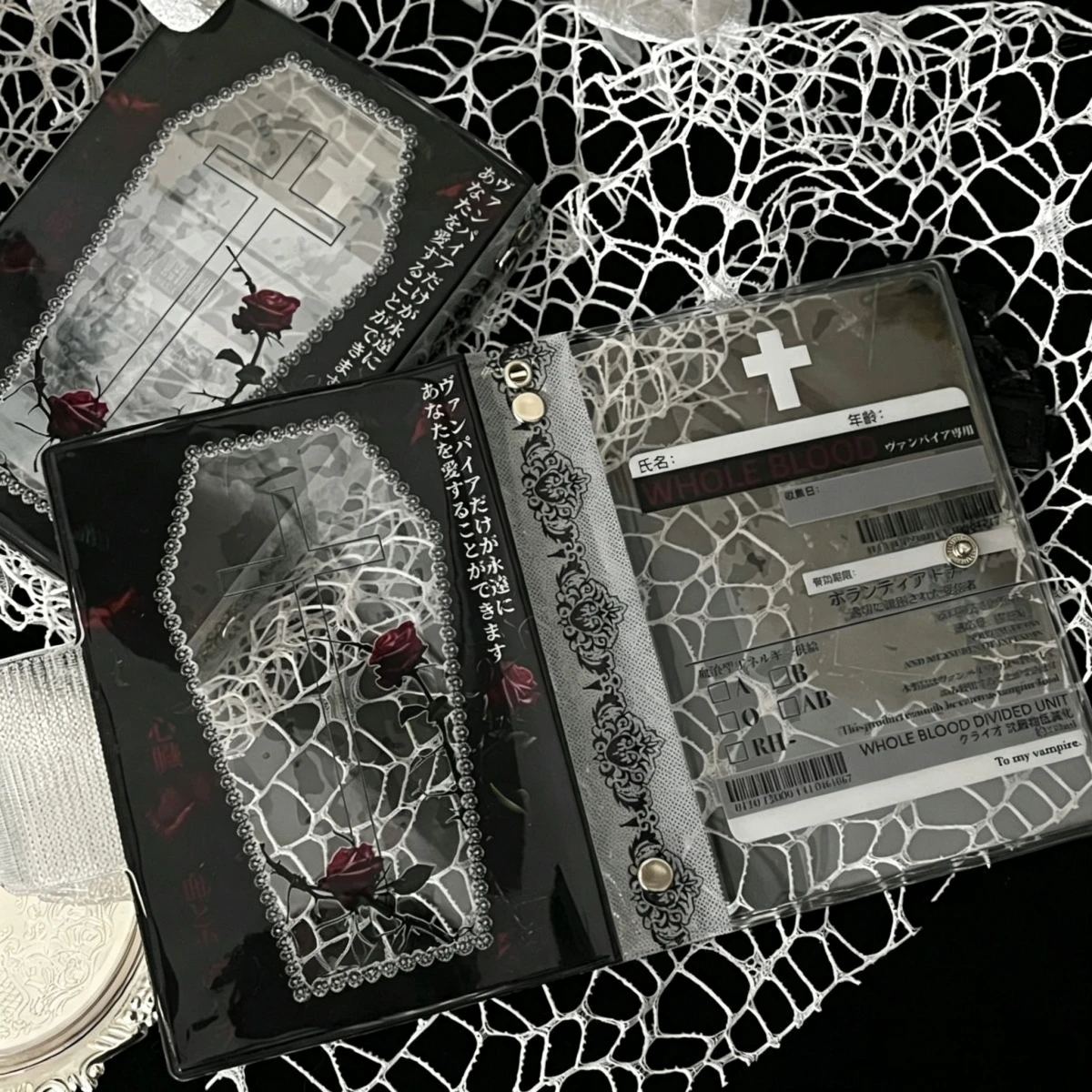 1Pc A7 Gothic Style Cross-Themed Notebook, Cross Rose Flower Loose-Leaf Cover, Transparent Sticker Book, DIY Notebook, Notebook Material Storage, Idolme, A7 Loose-Leaf Notebook, Pp Transparent Bag Refill Pages, Can Be