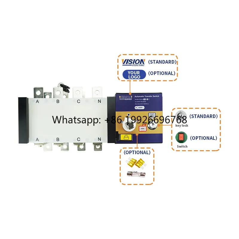 

VISION ATS 1000A Dual Power 3 Phase Auto Changeover Switch 630A 800A 1000A 1250A 1600A 2000A 2500A 3200A 3P 4P for Generator