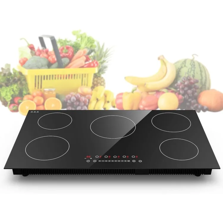 Induction Cooktop, with 5 Burners Desktop Built-in Cooktop, 7400W 240V Induction Stovetop 9 Power,Levels Sensor Touch Control