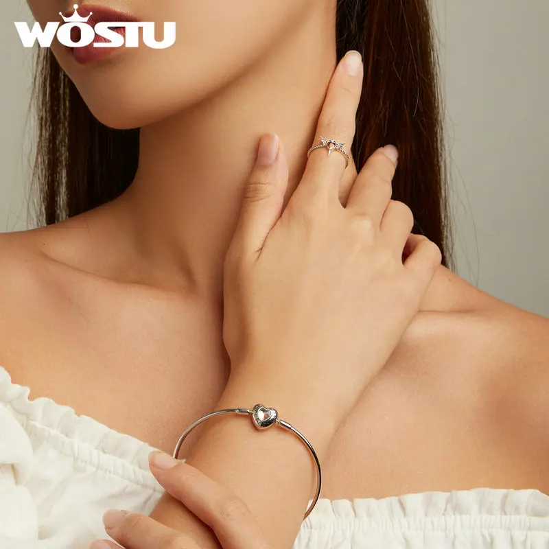 WOSTU 925 Sterling Silver Punk Goth Bat Wings Braided Ring Black Heart CZ Retro Rings for Women Halloween Jewelry Gift Hiphop