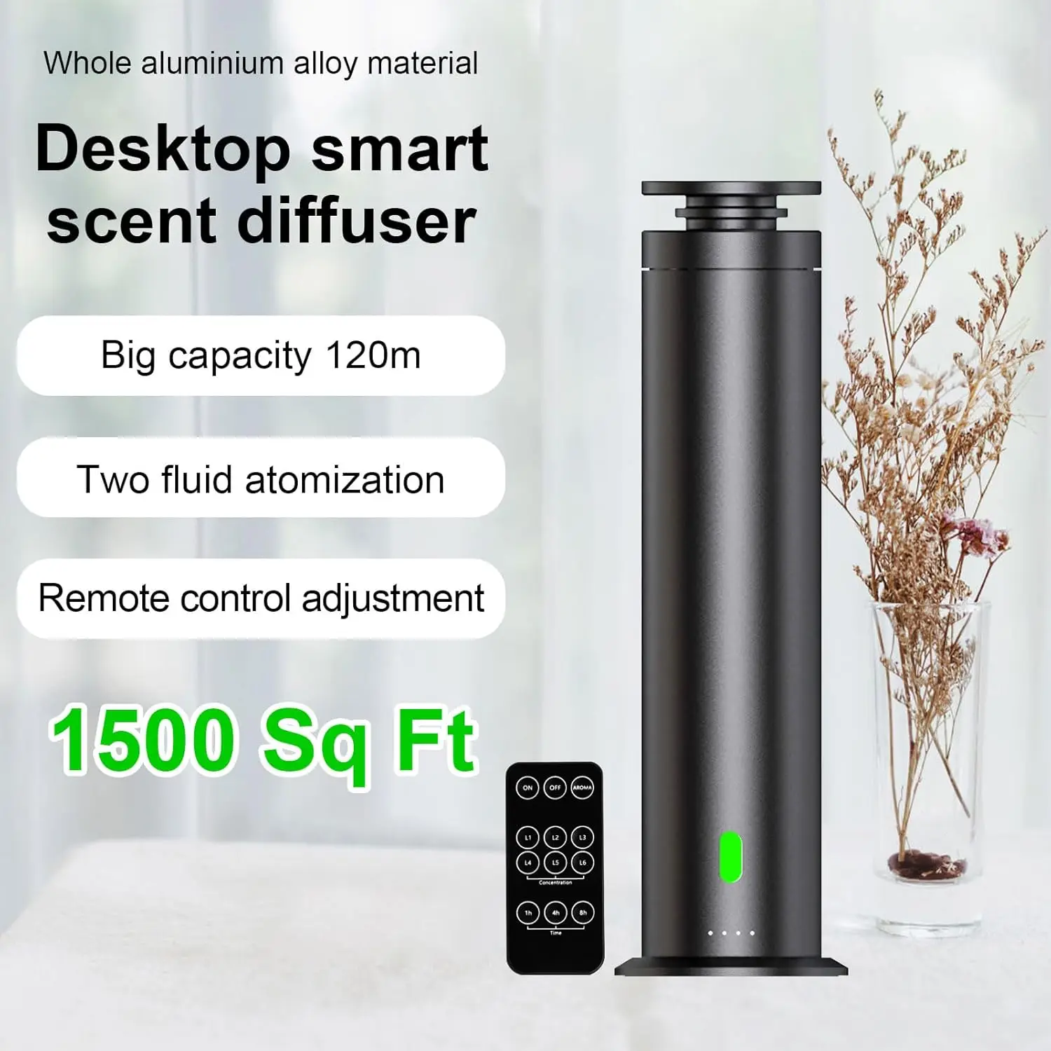 Oil Diffuser with Remote Control - Waterless Diffuser for Aromatherapy Oils, 120mL Capacity 1500 Sq Ft Coverage - Scent Diffuser