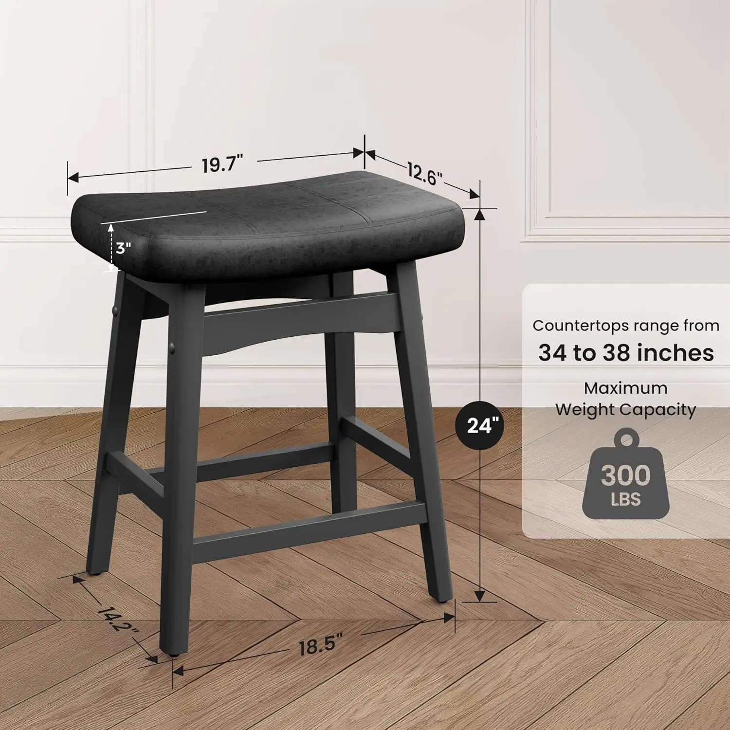 Набор из 4-х барных стульев в фермерском стиле с мягким сиденьем и ножками из массива дерева