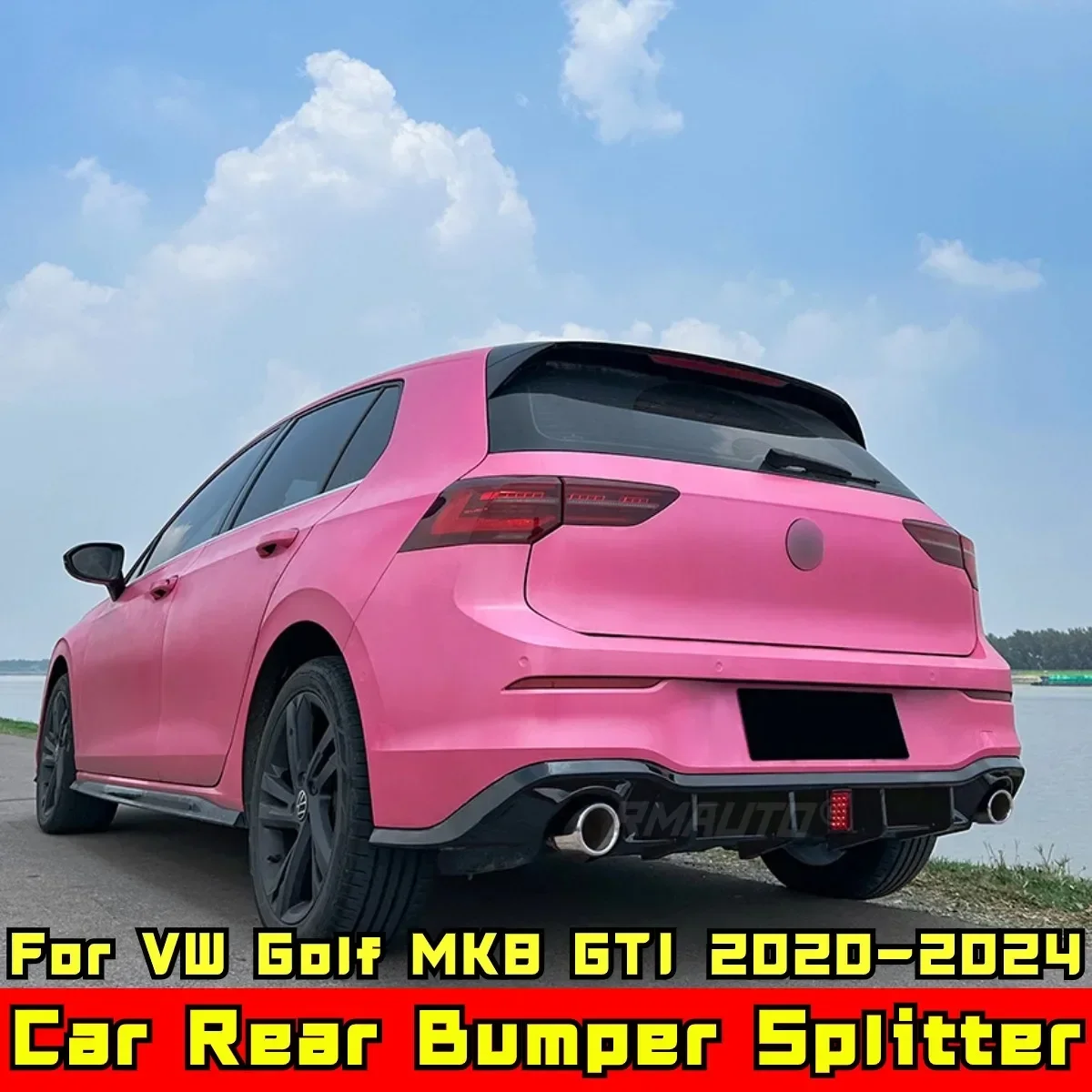 For VW Golf MK8 GTI 2020-2024 Body Kit Rear Bumper Spoiler Carbon Fiber Look With Lamp Style Bumper Apron Car Accessories