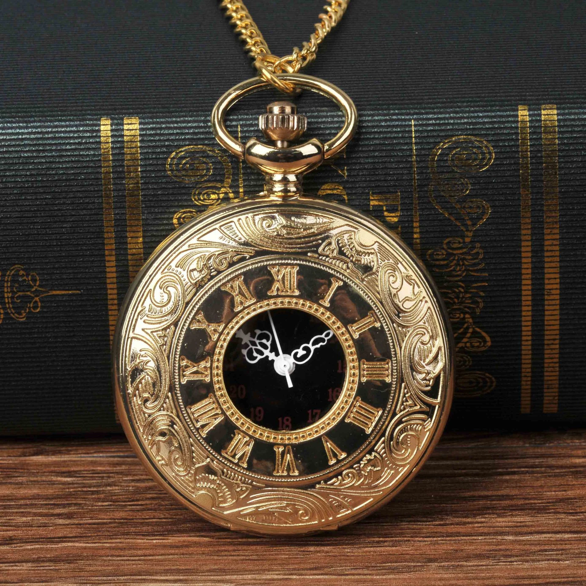 Vintage Gold Quartz Pocket Watch Men Women Roman Numeral Necklace Chain Clock Dropshipping