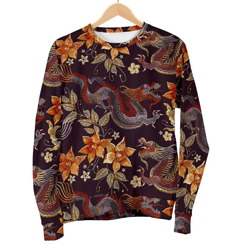 Sudadera con capucha con estampado 3D de plantas para hombre, Jersey informal de manga larga con estampado de flores, cuello redondo, ropa de calle de gran tamaño