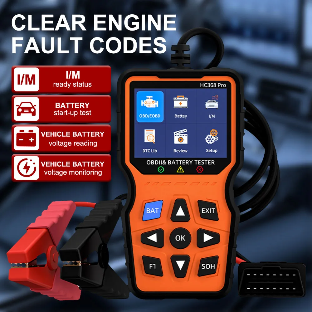 

OBD II Scanner Code Reader Car Fault Battery Tester Check Engine System Battery Tester Universal Fault Code Clear HC368 Pro