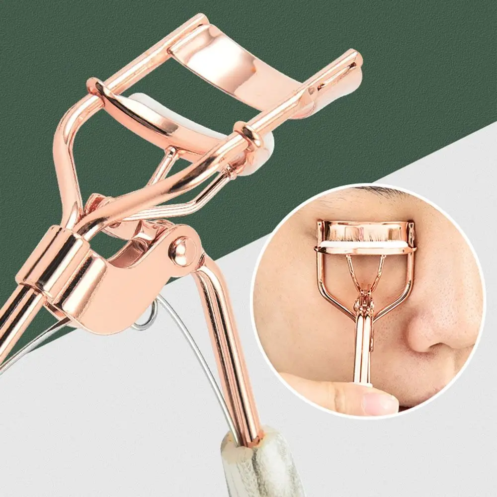 

Stainless Steel Press Type Eyelash Curler Smooth Opening Ergonomic Handle Lashes Curling Clip Rose Gold Practical